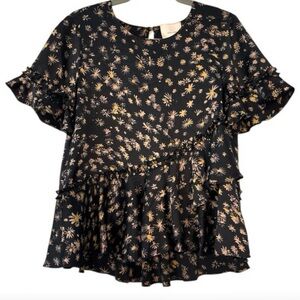 cinq a sept Black Floral Ruffle Tiered Blouse